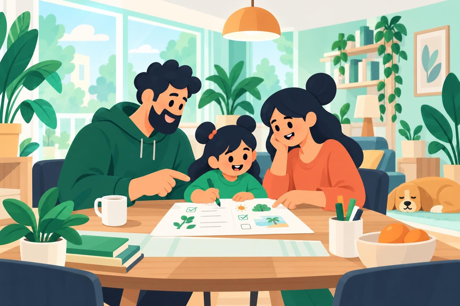A family making plans together at their table